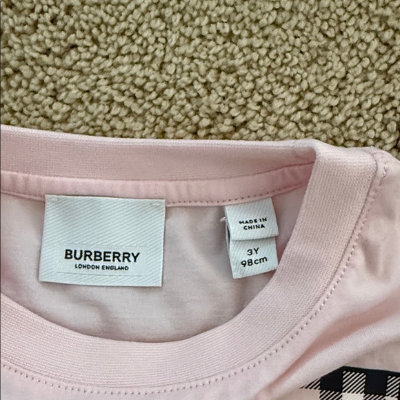 Burberry Pink Logo Tee with Gray Plaid Skirt Set - Picture 3 of 12